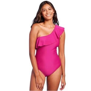 Kona Sol Off Shoulder Ruffle One Piece Pink Swimsuit, Large, NWT